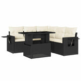 6 Piece Garden Sofa Set with Cushions Black Poly Rattan - Front View
