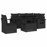 6 Piece Garden Sofa Set with Cushions Black Poly Rattan - Front View