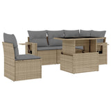 6 Piece Garden Sofa Set with Cushions Beige Poly Rattan - Front View