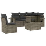 6 Piece Garden Sofa Set with Cushions Grey Poly Rattan - Front View