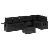 7 Piece Garden Sofa Set with Cushions Black Poly Rattan - Front View
