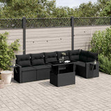 7 Piece Garden Sofa Set with Cushions Black Poly Rattan