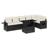 7 Piece Garden Sofa Set with Cushions Black Poly Rattan - Front View