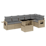7 Piece Garden Sofa Set with Cushions Beige Poly Rattan - Front View