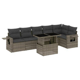 7 Piece Garden Sofa Set with Cushions Grey Poly Rattan - Front View