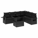 7 Piece Garden Sofa Set with Cushions Black Poly Rattan - Front View