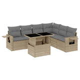 7 Piece Garden Sofa Set with Cushions Beige Poly Rattan - Front View