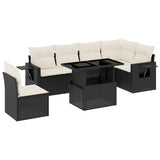 7 Piece Garden Sofa Set with Cushions Black Poly Rattan - Front View