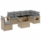 7 Piece Garden Sofa Set with Cushions Beige Poly Rattan - Front View