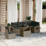 7 Piece Garden Sofa Set with Cushions Grey Poly Rattan