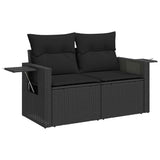 9 Piece Garden Sofa Set with Cushions Black Poly Rattan - Side View