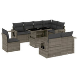 9 Piece Garden Sofa Set with Cushions Grey Poly Rattan - Front View