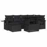 7 Piece Garden Sofa Set with Cushions Black Poly Rattan - Front View