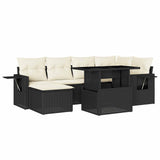 7 Piece Garden Sofa Set with Cushions Black Poly Rattan - Front View