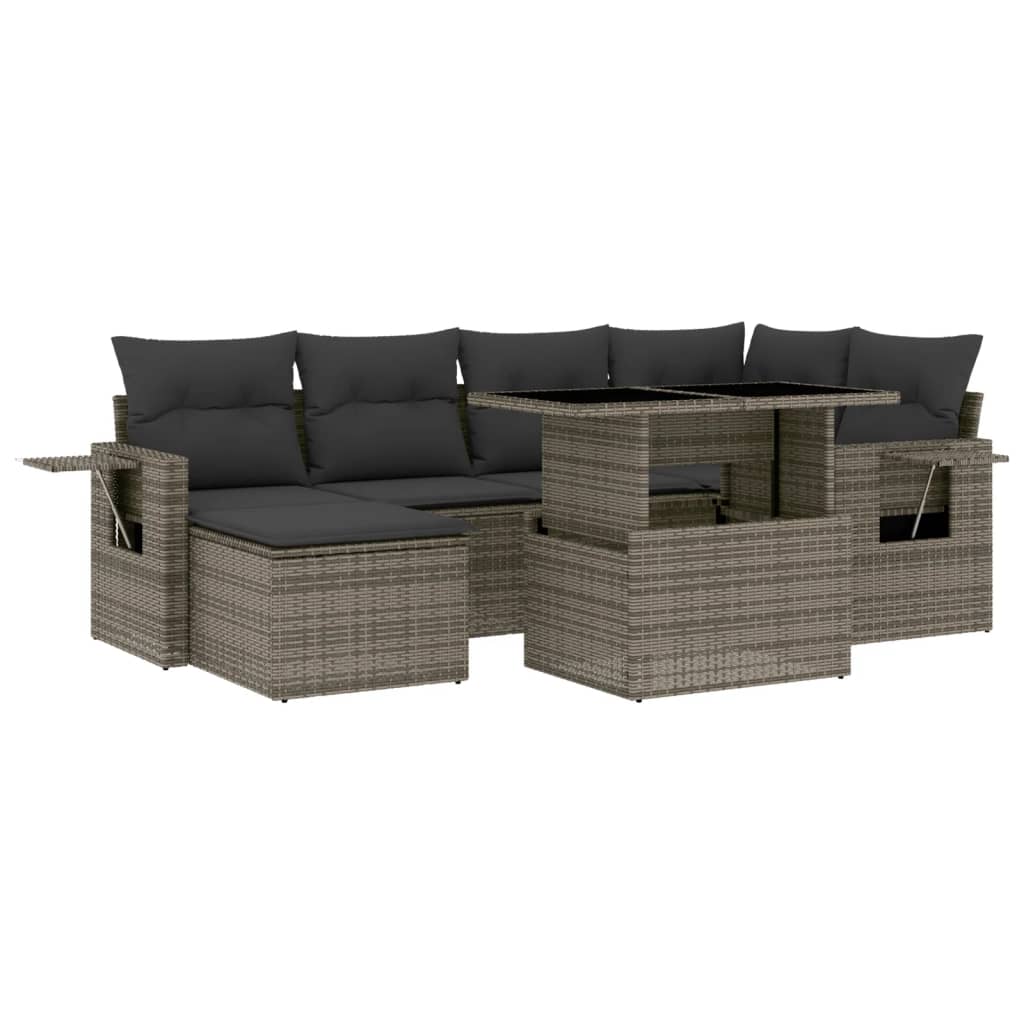 7 Piece Garden Sofa Set with Cushions Grey Poly Rattan