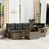 7 Piece Garden Sofa Set with Cushions Grey Poly Rattan