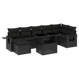 8 Piece Garden Sofa Set with Cushions Black Poly Rattan - Front View