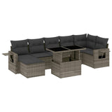 8 Piece Garden Sofa Set with Cushions Grey Poly Rattan - Front View