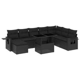 8 Piece Garden Sofa Set with Cushions Black Poly Rattan - Front View