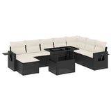 8 Piece Garden Sofa Set with Cushions Black Poly Rattan - Front View