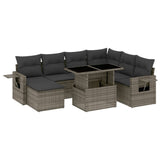 8 Piece Garden Sofa Set with Cushions Grey Poly Rattan - Front View