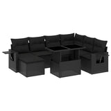 9 Piece Garden Sofa Set with Cushions Black Poly Rattan - Front View