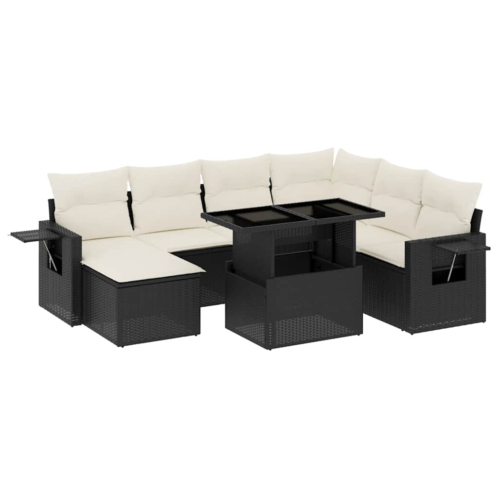 9 Piece Garden Sofa Set with Cushions Black Poly Rattan