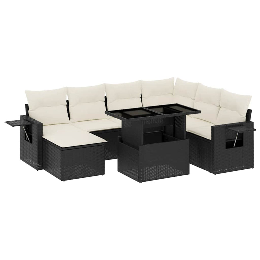 9 Piece Garden Sofa Set with Cushions Black Poly Rattan