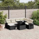 9 Piece Garden Sofa Set with Cushions Black Poly Rattan