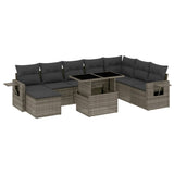 9 Piece Garden Sofa Set with Cushions Grey Poly Rattan - Front View
