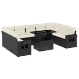 10 Piece Garden Sofa Set with Cushions Black Poly Rattan - Front View
