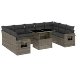 10 Piece Garden Sofa Set with Cushions Grey Poly Rattan - Front View