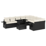 10 Piece Garden Sofa Set with Cushions Black Poly Rattan - Front View