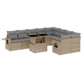 10 Piece Garden Sofa Set with Cushions Beige Poly Rattan - Front View