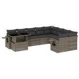 10 Piece Garden Sofa Set with Cushions Grey Poly Rattan - Front View