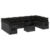 11 Piece Garden Sofa Set with Cushions Black Poly Rattan - Front View