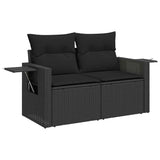 11 Piece Garden Sofa Set with Cushions Black Poly Rattan - Side View
