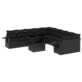 11 Piece Garden Sofa Set with Cushions Black Poly Rattan - Front View