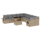 11 Piece Garden Sofa Set with Cushions Beige Poly Rattan - Front View