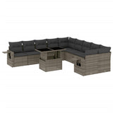 11 Piece Garden Sofa Set with Cushions Grey Poly Rattan - Front View