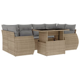 7 Piece Garden Sofa Set with Cushions Beige Poly Rattan - Front View