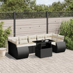 8 Piece Garden Sofa Set with Cushions Black Poly Rattan
