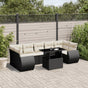 8 Piece Garden Sofa Set with Cushions Black Poly Rattan