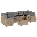 8 Piece Garden Sofa Set with Cushions Beige Poly Rattan - Front View