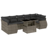 8 Piece Garden Sofa Set with Cushions Grey Poly Rattan - Front View