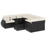9 Piece Garden Sofa Set with Cushions Black Poly Rattan - Front View