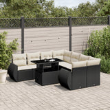 9 Piece Garden Sofa Set with Cushions Black Poly Rattan