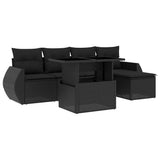 6 Piece Garden Sofa Set with Cushions Black Poly Rattan - Front View