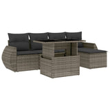 6 Piece Garden Sofa Set with Cushions Grey Poly Rattan - Front View