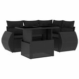 5 Piece Garden Sofa Set with Cushions Black Poly Rattan - Front View